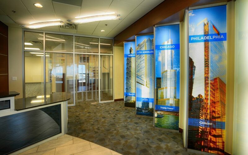 Lobby remodel done by Brunton Architects for Viracon in Owatonna MN